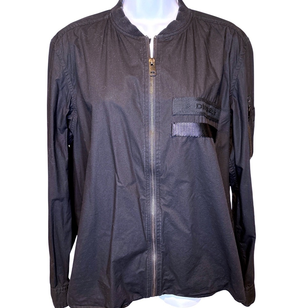 Diesel Mens Black Bomber Zip Jacket Sz L Minimalist Lightweight Techwear Utility